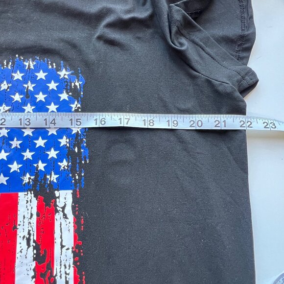 Roshop Black Oversized V-Neck T-Shirt w/ Distressed American Flag Womens Size XL - Picture 7 of 8